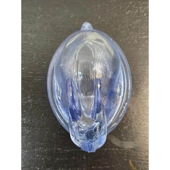 L E Smith Glass Bunny Candy Dish Blue Easter Rabbit On Nest Basket Trinket Dish - Picture 5 of 13